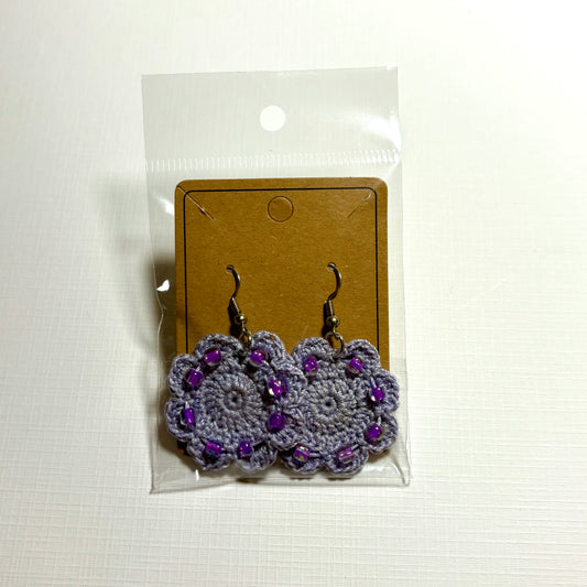 Lilac Crochet Earrings with glass beads