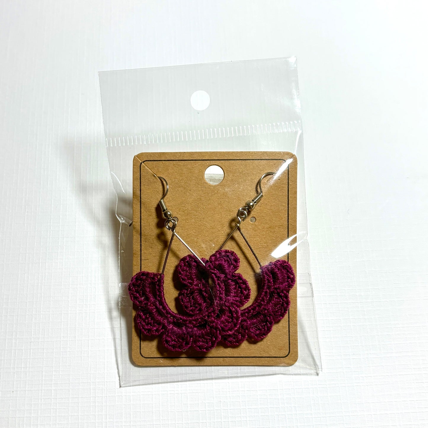 Red Violet Scalloped Crochet Earrings